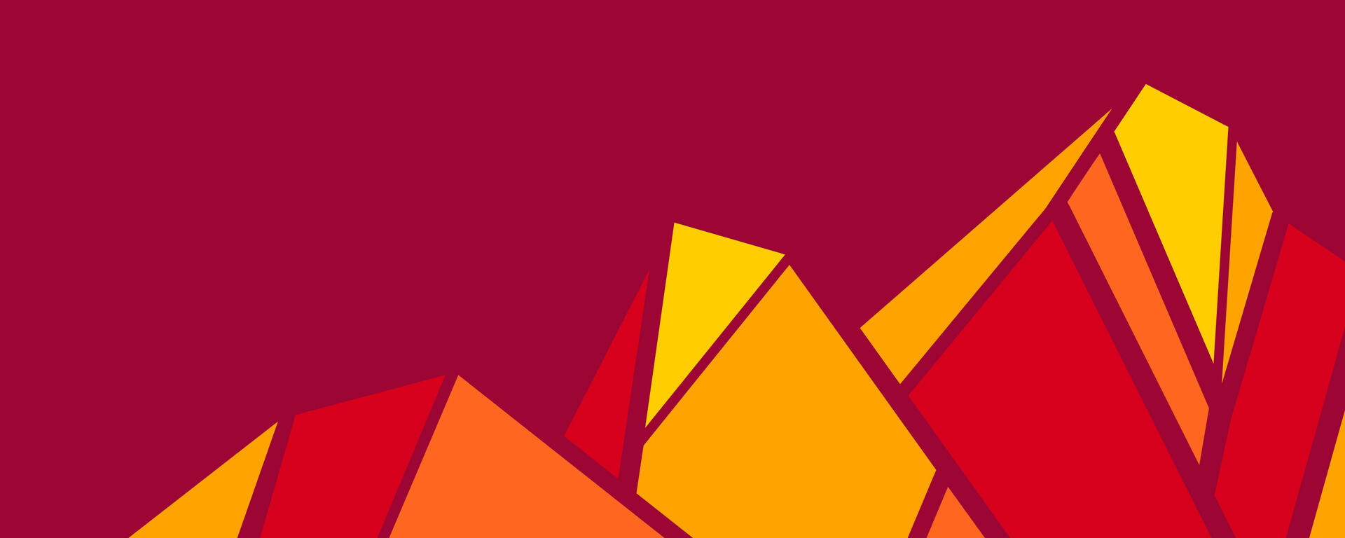 Graphic with red background. Orange, red and yellow geometric shapes in foreground